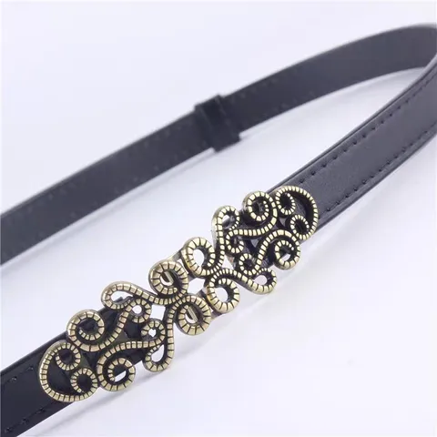 Women Vintage Light Gold Zinc Alloy Belt Buckle Retro Scrollwork Replacement Double Buckle For Thin Belt Fashion Accessory