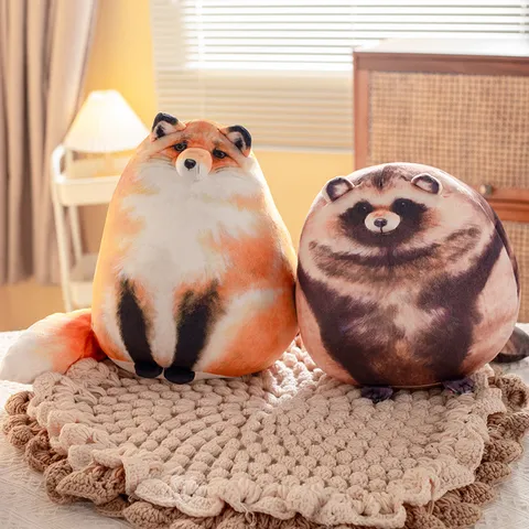 Japanese Style Raccoon Fox Soft Plush Toy Pillow Cute Animal Stuffed Doll Healing Sleeping Companion Home Decor Gift