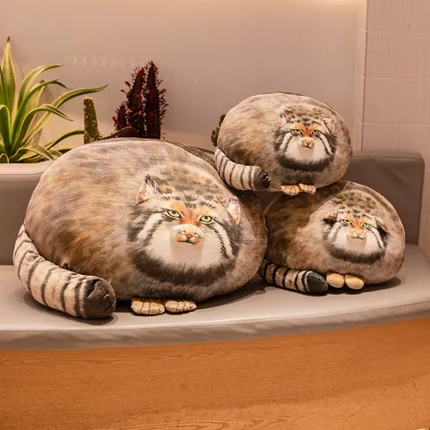 Realistic Pallas's Cat Plush Toy Manul Stuffed Animal Pillow Soft Round Cat Cushion Home Sofa Decor For Animal Lovers Gift