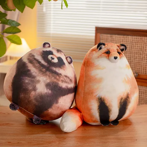 Japanese Style Raccoon Fox Soft Plush Toy Pillow Cute Animal Stuffed Doll Healing Sleeping Companion Home Decor Gift