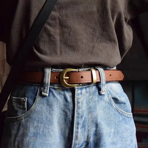 Women Genuine Leather Belt Retro Vintage Casual Jeans Belt With Metal Horseshoe Pin Buckle Fashion Daily Waist Accessories
