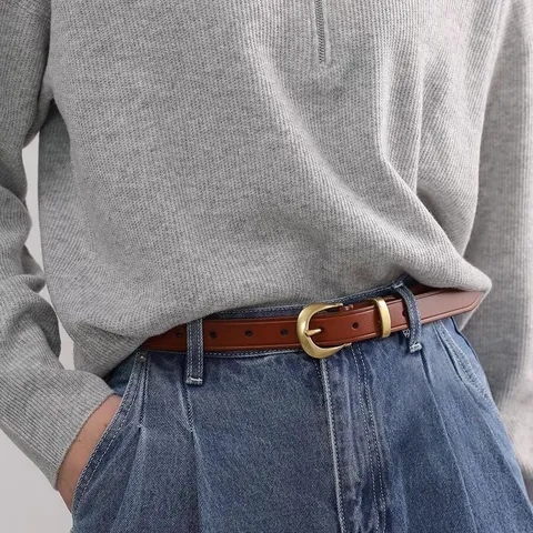 Cintura in Vera Pelle da Donna Vintage Retro Fibbia ad Ardiglione Cinturino Pantaloni Denim Pelle Bovina di Alta Qualità Accessorio Moda