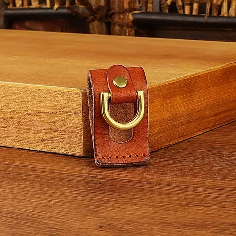 Handmade Top Layer Cowhide Men's Belt Waist Hanging Keychain Retro Genuine Leather Key Holder Ring Auto Parts Key Chain