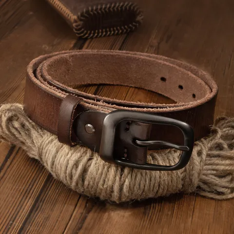Cintura da Uomo in Vera Pelle Bovina Stile Retro Vintage con Fibbia ad Ardiglione in Lega per Uso Quotidiano
