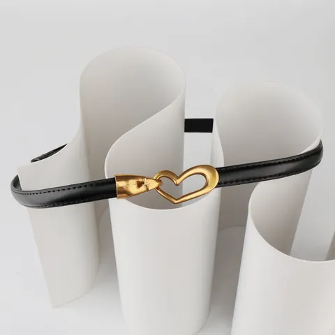 Women Thin Genuine Cowhide Leather Belt Fashion Heart Shaped Metal Buckle Dress Sweater Coat Waistband