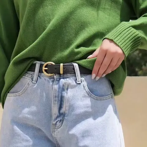 Cintura da Donna in Vera Pelle Retro Fibbia ad Ardiglione in Lega Minimalista Sottile Cinturino per Abito Accessori Moda