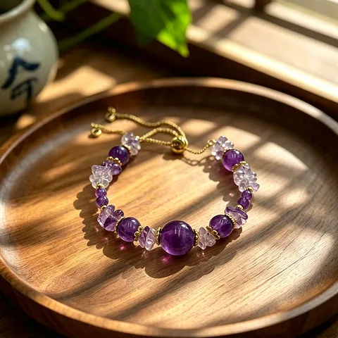 Pulsera de Cuentas de Cristal Natural Mujer Minimalista Hecho a Mano Amatista Piedra de Cristal Joyería de Moda Regalo