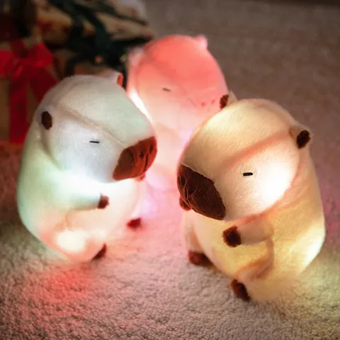 LED Lichtgevend Capibara Pluche Speelgoed Schattig Gevuld Dier Nachtlampje Pop Zacht Korte Pluche Kinderen