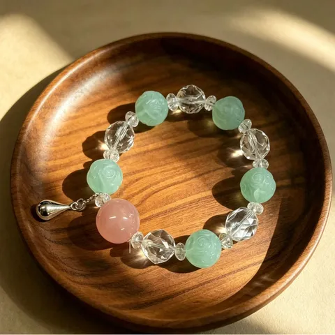 Natural Green Fluorite Crystal Beaded Bracelet Simple Crystal Multi-Gemstone Bracelet Fashion Jewelry Gift for Women