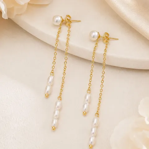 Vintage Kupfer Lange Quasten Ohrringe Für Damen Elegante Künstliche Perlen Strass Hängeohrringe Französischer Luxus Schmuck