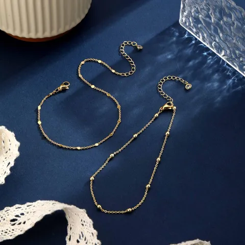 Minimalistisch Kupfer Künstliche Perle Lagen Fußkettchen Für Damen Goldfarbene Perle Herz Figaro Kette Geometrisch Strand Fußschmuck