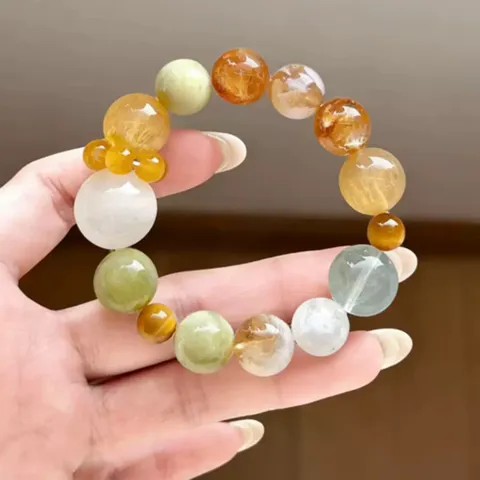 Natürliches Citrin Grüner Fluorit Edelstein Armband Damen Exquisite Handgefertigte Kristallperlen Armband Glück Geschenk