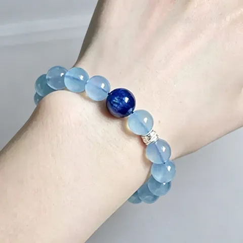 Natürliches Aquamarin Perlenarmband Nischendesign Elegantes Rundes Kristall Edelstein Armband Schmuck Geschenk Für Frauen