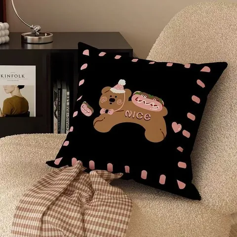 Cute Cartoon Animal Throw Pillow Cushion Cover Plush Fabric Maillard Style Decorative Pillow For Sofa Bed Room