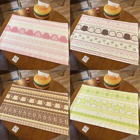 Korean Cute Strawberry Cake Cotton Linen Tablecloth Retro Aesthetic Bedroom Decor Cartoon Desk Mat Table Cover