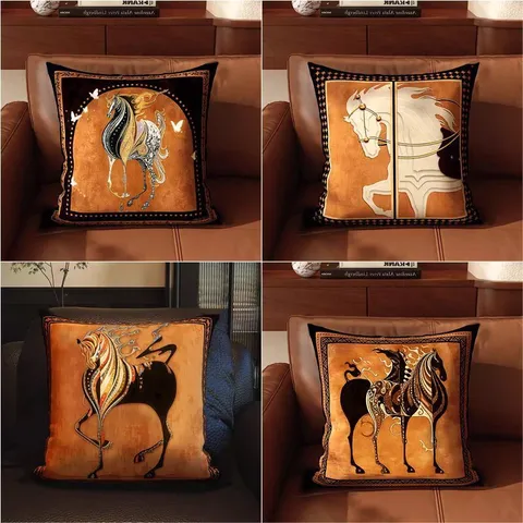 French Vintage Luxury Throw Pillow Cover Horse Art Digital Printed Cushion Cover For Living Room Bedroom Sofa Home Decor