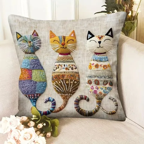 Geometric Cat Print Throw Pillow Cover With Core Living Room Sofa Decorative Cushion Soft Plush Bedside Nap Lumbar Pillow