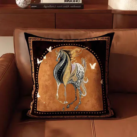 French Vintage Luxury Throw Pillow Cover Horse Art Digital Printed Cushion Cover For Living Room Bedroom Sofa Home Decor
