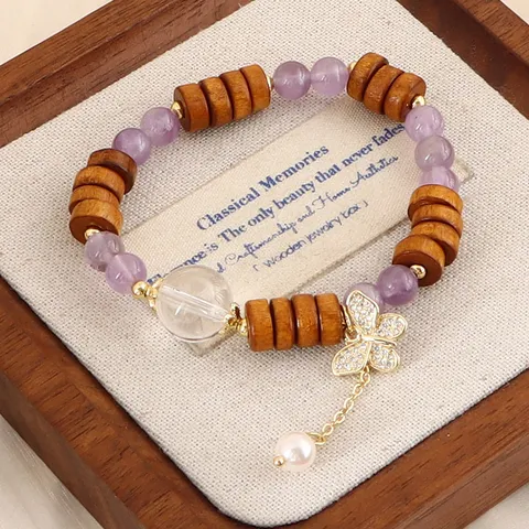 Natürliche Sandelholz Adlerholz Perlen Armband Für Damen Herren Erdbeerkristall Amethyst Rosa Quarz Neunschwänziger Fuchs Lotus Anhänger Buddhistische Mala Meditation Schmuck