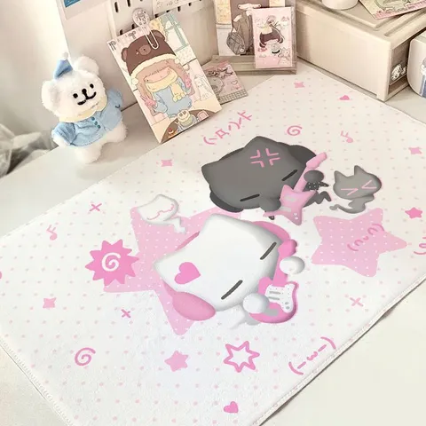 Japanese Cute Cartoon Cat Waterproof Tablecloth Cotton Linen Blend Heat Resistant Table Mat Cute Desk Decor Pad