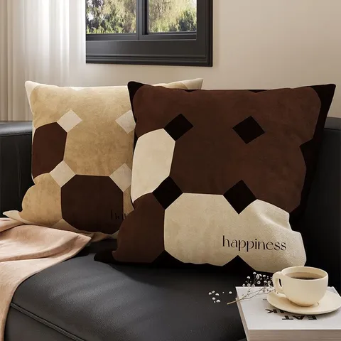 Mid Century Luxury Geometric Throw Pillow Retro Sofa Cushion Soft Velvet Decorative Pillowcase With Or Without Core