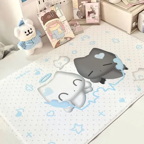 Japanese Cute Cartoon Cat Waterproof Tablecloth Cotton Linen Blend Heat Resistant Table Mat Cute Desk Decor Pad