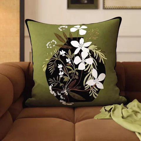 Vintage Retro Green Throw Pillow Cover French Style Decorative Sofa Cushion Case Botanical Floral Art Home Decor