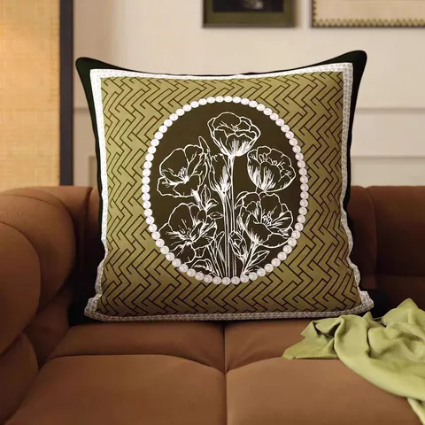 Vintage Retro Green Throw Pillow Cover French Style Decorative Sofa Cushion Case Botanical Floral Art Home Decor