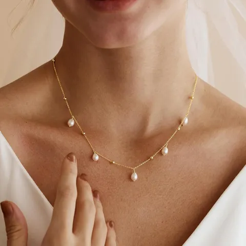 Französischer Vintage Messing Künstliche Perle Schichtenkette Für Damen Vergoldet Minimalistische Schmuck Geschenk