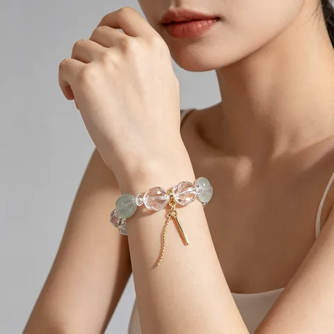 Natürliches Weißer Kristall Grüner Fluorit Armband Für Damen Leichter Luxus Perlenarmband Eleganter Edelstein Schmuck Handschnur