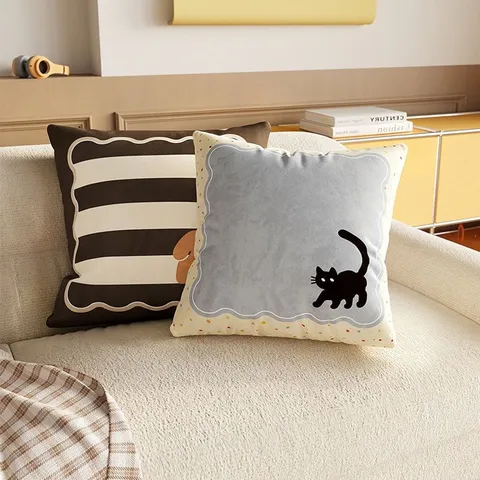 Cute Cartoon Cat Dog Plush Throw Pillow Soft Square Decorative Cushion For Living Room Sofa Bedside Bay Window Home Decor