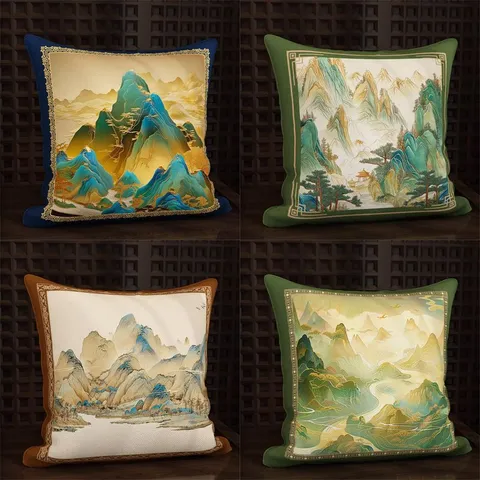 Nuovo Stile Cinese Pittura Paesaggistica Fodera Per Cuscino Quadrata Decorativa Per Soggiorno Divano Decorazioni per la Casa