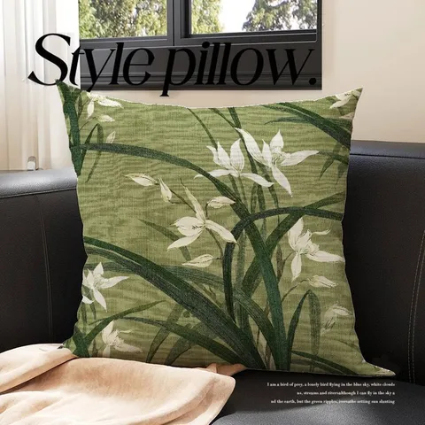New Chinese Style Vintage Green Botanical Floral Throw Pillow Cover Plush Sofa Cushion Case Home Decor Living Room Bedroom