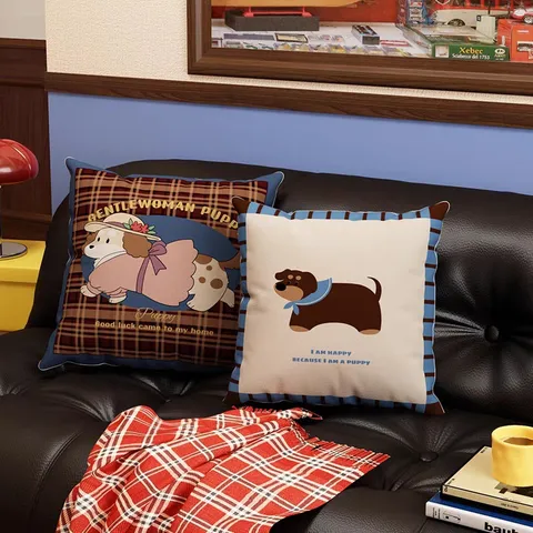 Amerikanisch Retro Welpen Druck Zierkissenbezug Dekorativ Süß Hund Cartoon Sofa Weich Kissenhülle Heimdekoration