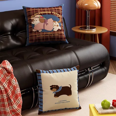 Amerikanisch Retro Welpen Druck Zierkissenbezug Dekorativ Süß Hund Cartoon Sofa Weich Kissenhülle Heimdekoration