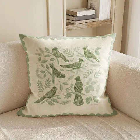 Green Botanical Floral Throw Pillow Cover Cushion Case Sofa Bed Living Room Home Decorative Soft Plush Cushion Without Core