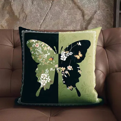 Vintage Green Floral Butterfly Cushion Cover French Retro Decorative Pillowcase Living Room Sofa Throw Pillow Without Core