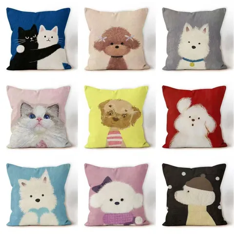Cute Dog Pattern Plush Sofa Cushion Double Sided Printed Throw Pillow Cover Home Car Decorative Bedding Accent Pillow