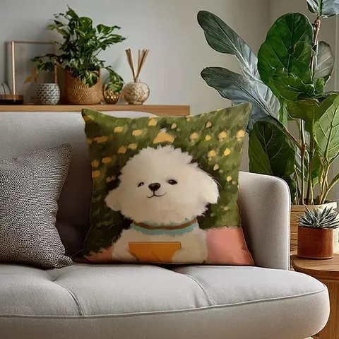 Cute Dog Pattern Plush Sofa Cushion Double Sided Printed Throw Pillow Cover Home Car Decorative Bedding Accent Pillow
