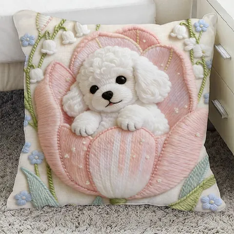 Cute Tulip Animal Plush Throw Pillow Soft Cartoon Rabbit Dog Cushion Decorative Back Pillow For Sofa Home Living Room