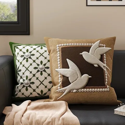 Vintage Maillard Style Decorative Throw Pillow Cover Plush Botanical Floral Reindeer Embroidered Sofa Bed Cushion Case