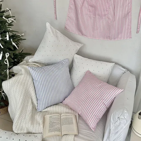 Korean Style Cute Striped Bow Print Plush Pillow Cover Soft Decorative Throw Pillowcase For Living Room Bedroom Dorm Sofa