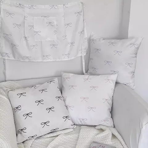 Korean Style Cute Striped Bow Print Plush Pillow Cover Soft Decorative Throw Pillowcase For Living Room Bedroom Dorm Sofa