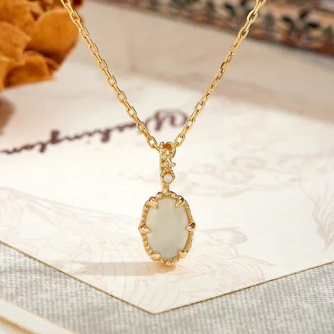 Vintage 925 Silber Vergoldet Oval Bernstein Anhänger Halskette Palast Stil Strass Eingelegt Schlüsselbein Kette Schmuck Für Damen
