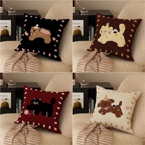 Cute Cartoon Animal Throw Pillow Cushion Cover Plush Fabric Maillard Style Decorative Pillow For Sofa Bed Room