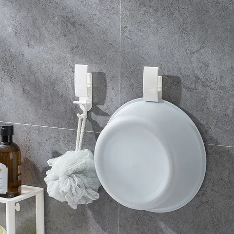 Modern Minimalist White Adhesive Bathroom Washbasin Hook Punch-Free Wall-Mounted Multi-Use Storage Holder Rack For Home Organization