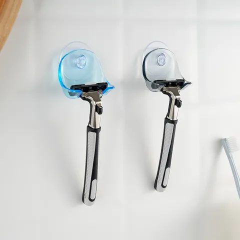 Suction Cup Razor Holder Wall Mounted Manual Shaver Rack Bathroom Storage Organizer Plastic Shaver Stand Hook