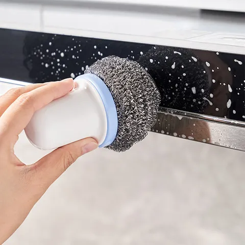 Keuken Roestvrijstalen Draad Schoonmaakbal Met PP Handvat Multifunctionele Pan Panborstel Huishoudelijke Schoonmaaktool