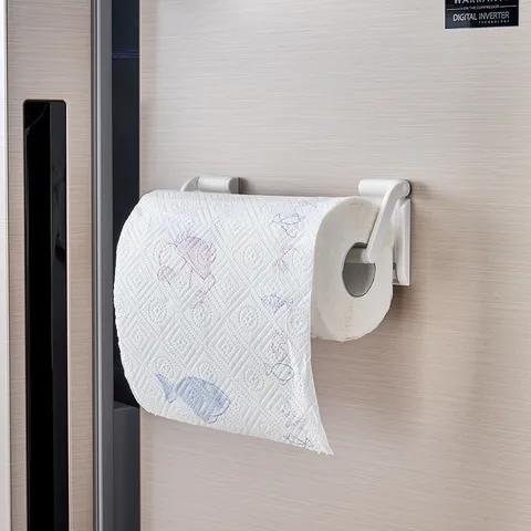 Magnetic Paper Towel Holder For Fridge Kitchen Roll Rack Wall Mounted Plastic Tissue Organizer No Drilling Storage Shelf