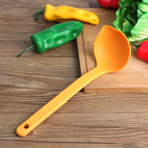 Japanese Style Heat Resistant Plastic Porridge Spoon Measurable Long Handle Soup Spoon With Pour Spout Kitchen Orange